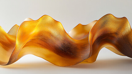 Poster - A close-up of a fluid amber sculpture with smooth, flowing curves and folds, showcasing organic design and artistic elegance with a modern, minimalist concept.