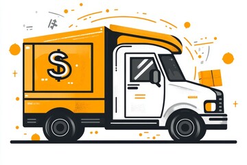 Poster - A clean minimalist icon of a delivery truck with a dollar sign, representing distribution costs