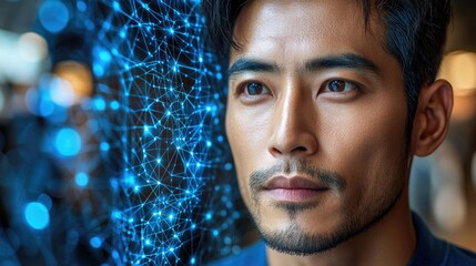 Poster - Man Contemplating Digital Network Connections