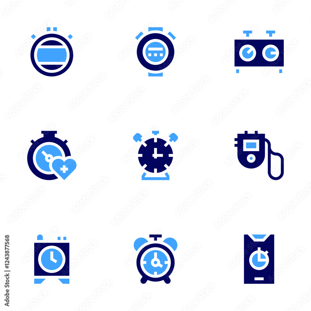 Timer icon set. Bold style. Duotone colors. timer, mobilephone ...