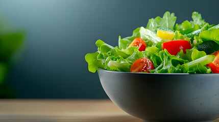 Wall Mural - Fresh and vibrant salad with colorful vegetables served in a dark bowl, perfect for healthy meals.