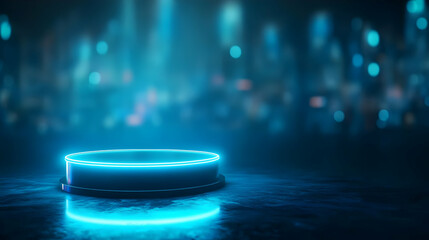 Poster - Futuristic glowing platform with neon lights, perfect for showcasing products or presentations in a high-tech setting.