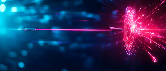 Poster - Futuristic laser beam targeting a vibrant energy core, illustrating advanced technology and digital innovation.