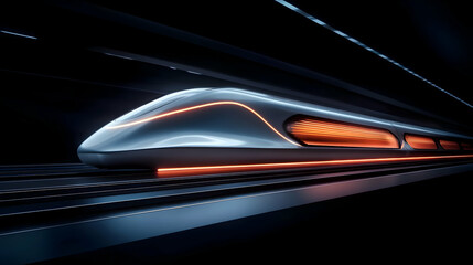 Poster - Futuristic train speeding through a tunnel, showcasing sleek design and vibrant lighting in a high-tech environment.