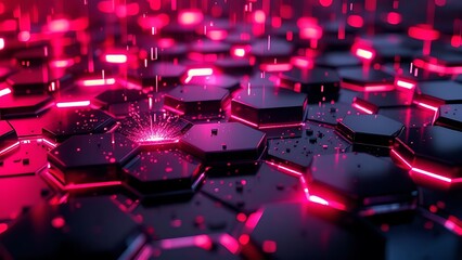 Poster - background gaming abstract neon glowing hexagon black honeycomb carbon technology wallpaper ai gener