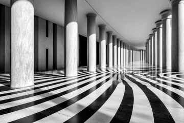 Aufkleber - A monochrome minimalist design of a government building with bold, simple lines