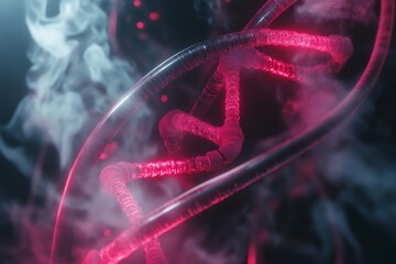 Poster - A neon-lit cyberpunk laboratory with holographic DNA strands floating in the air