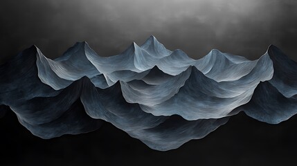 Wall Mural - Dark, stylized mountain range, digital art, stormy sky, background texture