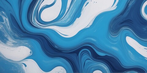 Poster - Blue abstract painting with dynamic swirls and fluid patterns created through modern art techniques