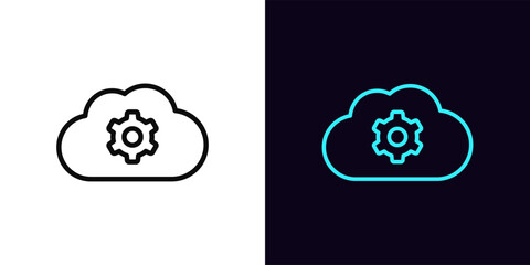 Poster - Outline cloud settings icon, with editable stroke. Cloud storage with gear sign, datacenter maintenance. Customize cloud space, data backup and security settings update, network control. Vector icon