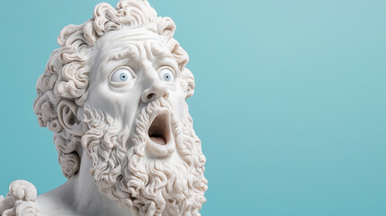 Wall Mural - classical Greek marble statue of a man with a surprised expression, showcasing detailed craftsmanship.