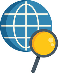Poster - this vector illustration shows a magnifying glass examining a globe, representing the search for inf