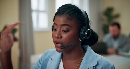 Aufkleber - Talking, woman and receptionist in call center for help, customer support and explain. Consultant, conversation and secretary on microphone at desk for advice, service or contact us for faq in office