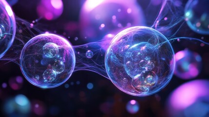 Fototapete - Digital abstract network with glowing spheres interconnected by futuristic lines
