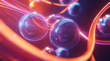 Fototapete - Digital abstract network with glowing spheres interconnected by futuristic lines