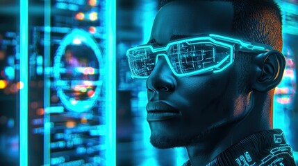 Poster - Futuristic Man with Digital Glasses
