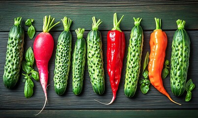 Canvas Print - Colorful vegetables arranged on wood