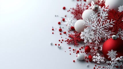 Poster - Festive christmas ornaments and snowflakes holiday decor studio setting vibrant colors close-up view celebration theme