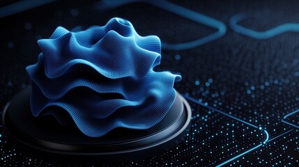 Poster - Blue and black object resting on a smooth black surface with dramatic lighting and shadows