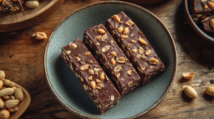 Wall Mural - A bowl filled with delicious peanut kozinaki bars resting on a wooden surface