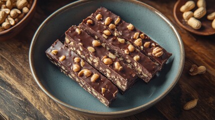 Wall Mural - A bowl filled with delicious peanut kozinaki bars resting on a wooden surface