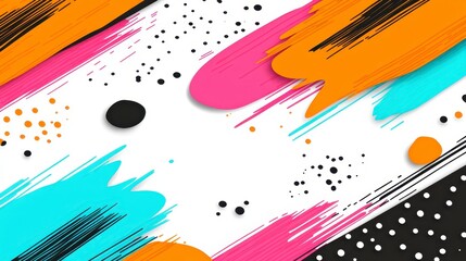 Poster - Abstract artwork featuring vibrant strokes of pink, orange, blue, and black paint on a white canvas. The dynamic composition is characterized by