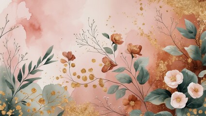 Poster - Beautiful floral composition with soft pink background and gold accents for decor and design inspiration