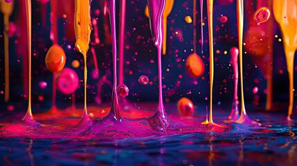 Fototapete - Vivid acrylic paint drips and splashes captured in high-speed detail on a textured surface3