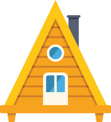Poster - small wooden a frame cabin with a chimney and a round window is standing in a simple illustration st