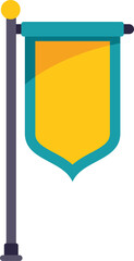Poster - yellow blank medieval flag hanging on a pole, a flat design icon of a medieval object