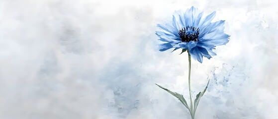 a blue flower is in the center of a white background