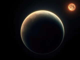 Wall Mural - majestic planet with a thick atmosphere and distant sun, celestial bodies, distant sun
