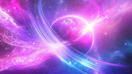 Poster - A colorful space background with a purple planet in the middle