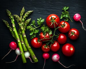 Canvas Print - Fresh vegetables slate background food blog