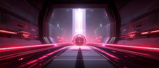 Wall Mural - Futuristic Corridor Pink Neon Glow, Portal, Sci-Fi