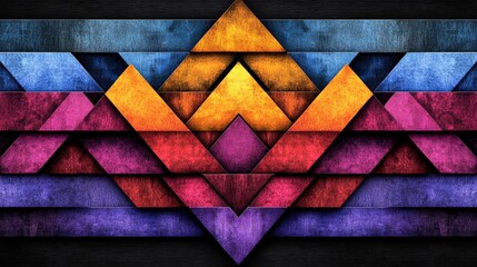 Poster - Colorful triangle pattern design on a textured wooden surface for artistic backgrounds and wallpapers