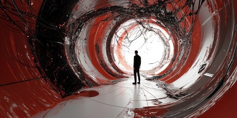 Poster - Exploring futuristic tunnel vision abstract environment digital art surrealism minimalist viewpoint