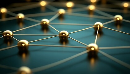 Poster - Abstract Turquoise Network, Golden Nodes, Data Visualization, Connectivity, Digital Communication
