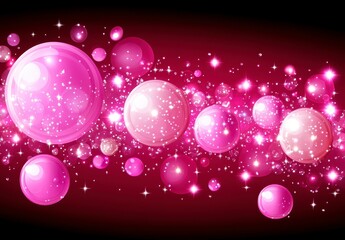 Fototapete - abstract background with pink and purple glowing bubbles and sparkles on a dark background