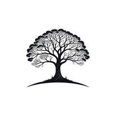 oak tree, tree silhouette logo vector line art logo design