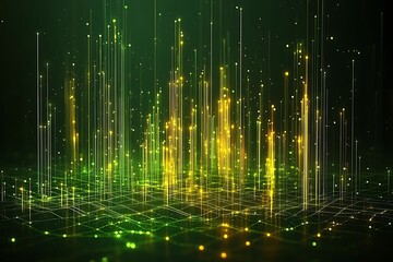 Poster - Green glowing city data streams, network background