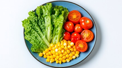 Wall Mural - Healthy salad bowl, corn, tomatoes, lettuce, studio shot