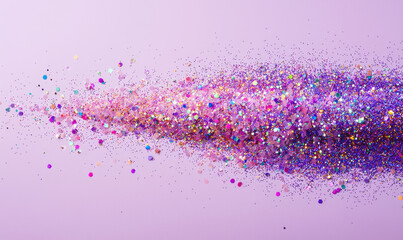 Aufkleber - cascade of vibrant glitter particles spreads across soft lavender background, creating dynamic and colorful visual effect