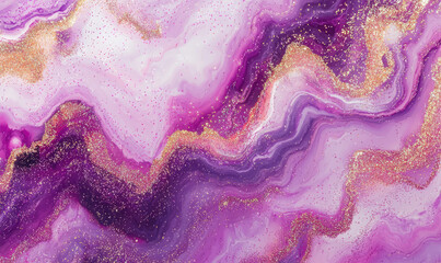 Aufkleber - mesmerizing abstract design featuring swirling patterns of purple and pink hues, adorned with shimmering gold accents, creating sense of elegance and luxury
