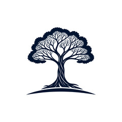 oak tree, tree silhouette logo vector line art logo design