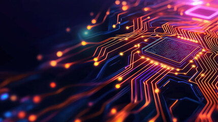 Poster - High tech abstract scene with luminous circuits and glowing elements