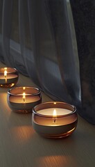 Canvas Print - Lit candles windowsill, evening, curtains, relaxation