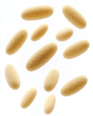 Poster - close up view of numerous pale yellow, oblong objects, resembling small seeds or grains, scattered a