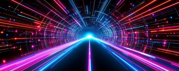 Canvas Print - Neon Tunnel Speed, Data, Future, Tech