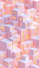 Wall Mural - Pink city skyline, glowing windows, night, abstract architecture, urban design